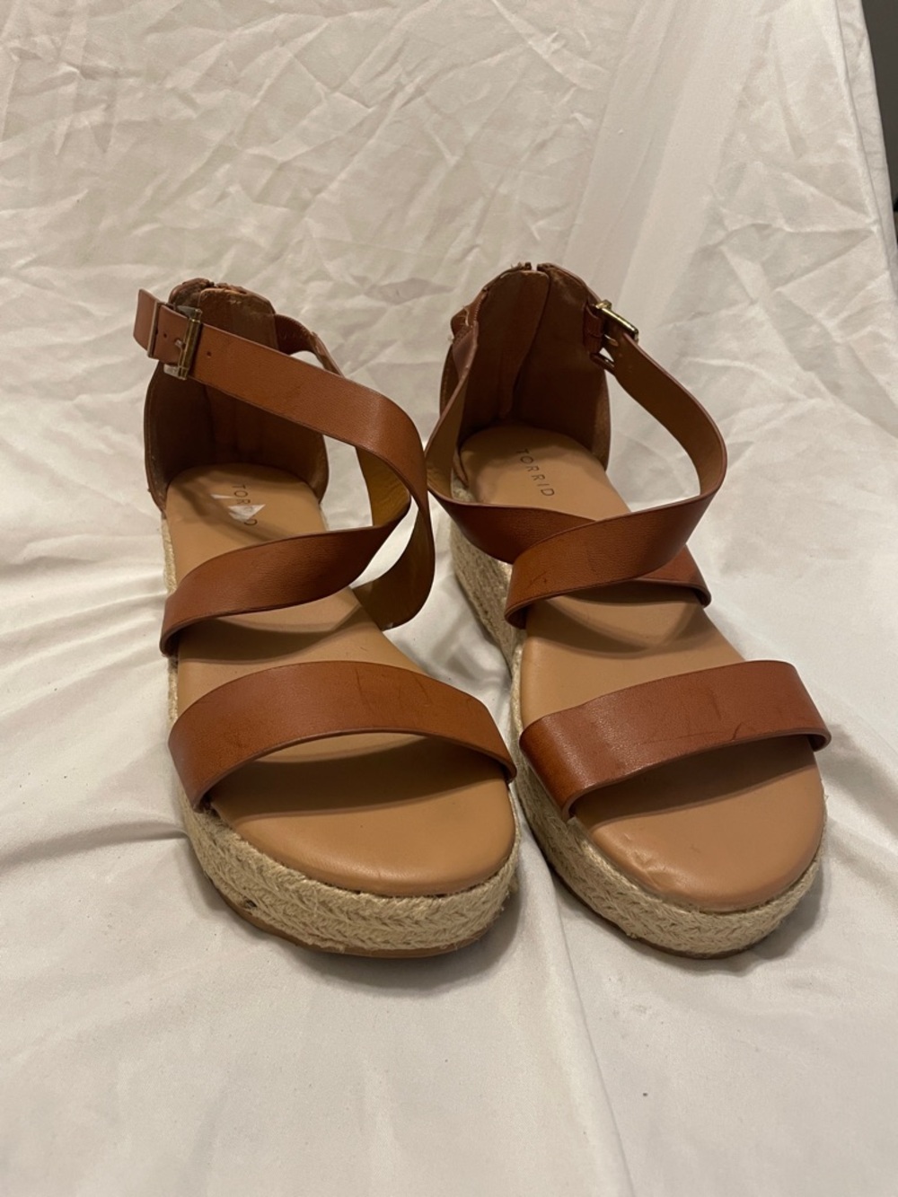 torrid Tan Brown Leather Espadrille Platform Sandals